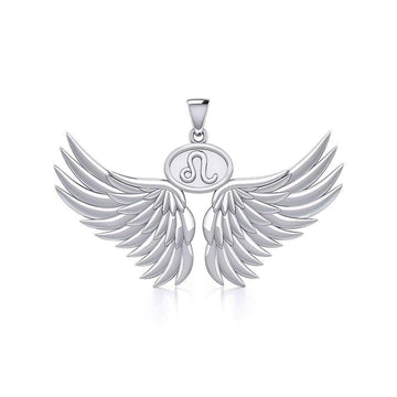 Guardian Angel Wings Silver Pendant with Leo Zodiac Sign TPD5519 - Jewelry